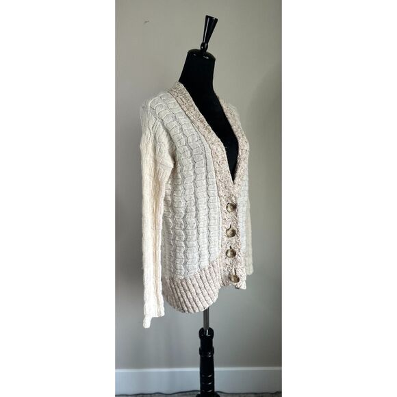 FREE PEOPLE Women's Cream Bumpy Road Long Line Cable Knit Cardigan Size XS - Picture 3 of 7